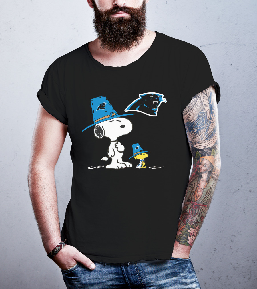 Carolina Panthers Snoopy Thanksgiving Pilgrim Hat Peanuts T-Shirt