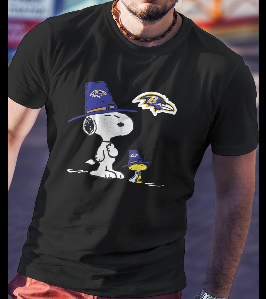 Baltimore Ravens Snoopy And Woodstock Thanksgiving Nfl T-Shirt