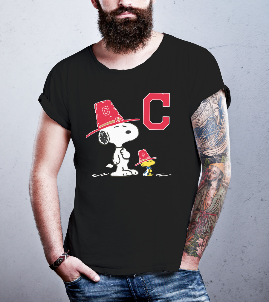 Cleveland Indians Snoopy C Logo Peanuts Hat T-Shirt