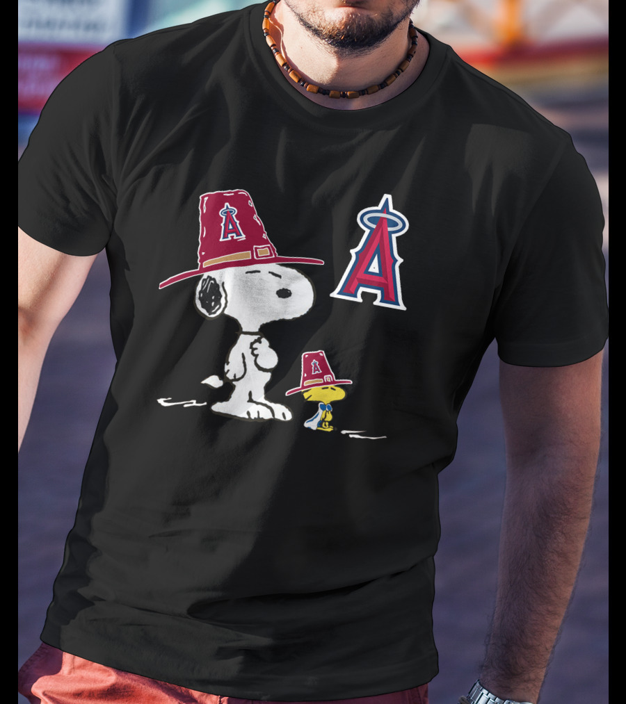 Los Angeles Angels Snoopy Woodstock Big Red Hat T-Shirt