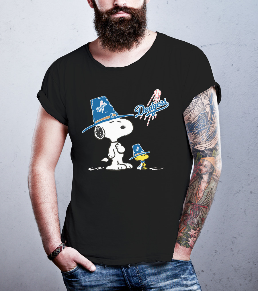 Los Angeles Dodgers Snoopy Woodstock Baseball Hat Peanuts T-Shirt