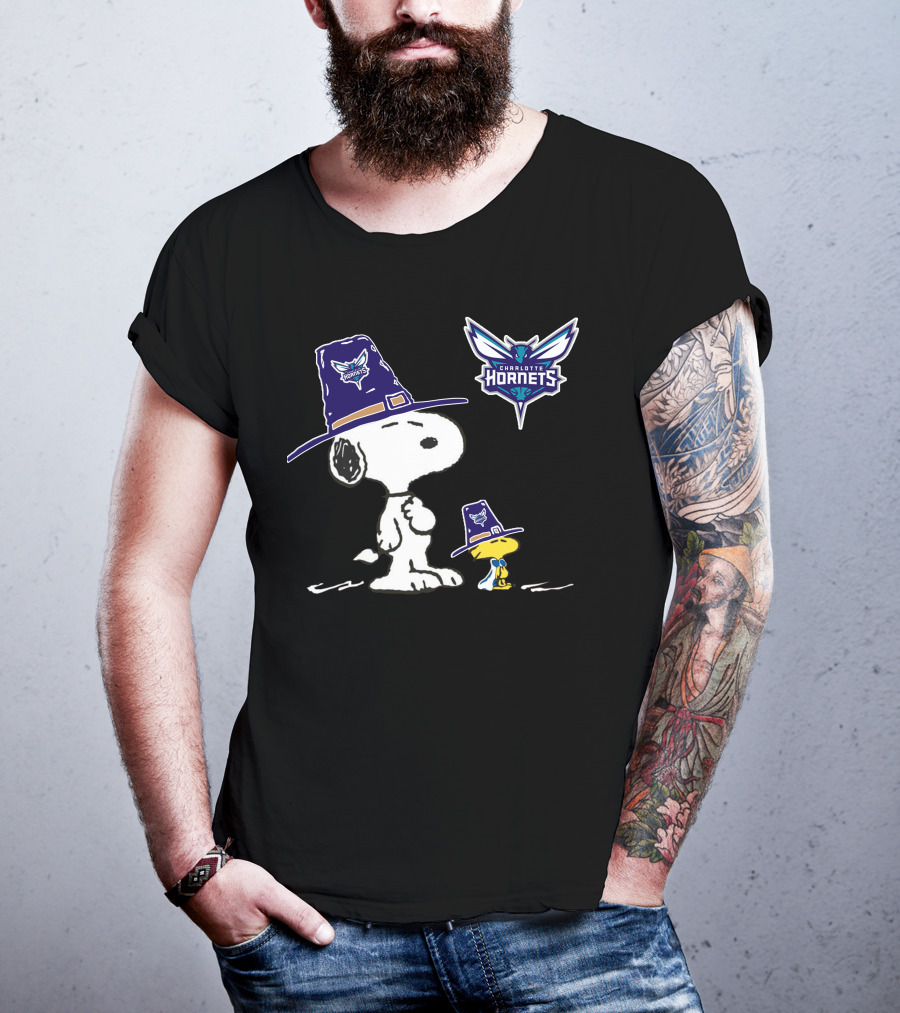 Charlotte Hornets Snoopy And Woodstock Thanksgiving Hat T-Shirt