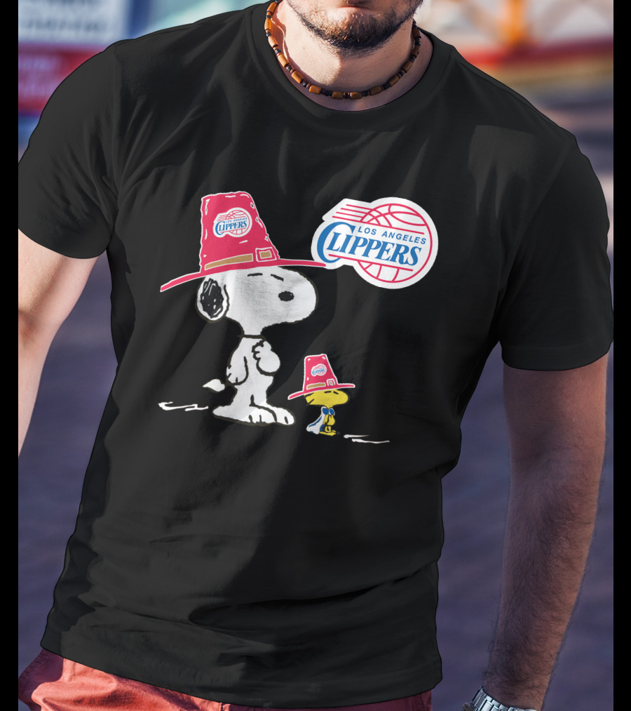 Los Angeles Clippers Snoopy With Woodstock In Team Hats T-Shirt
