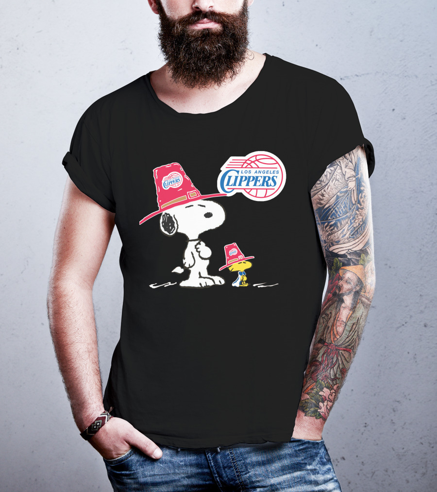 Los Angeles Clippers Snoopy With Woodstock In Team Hats T-Shirt