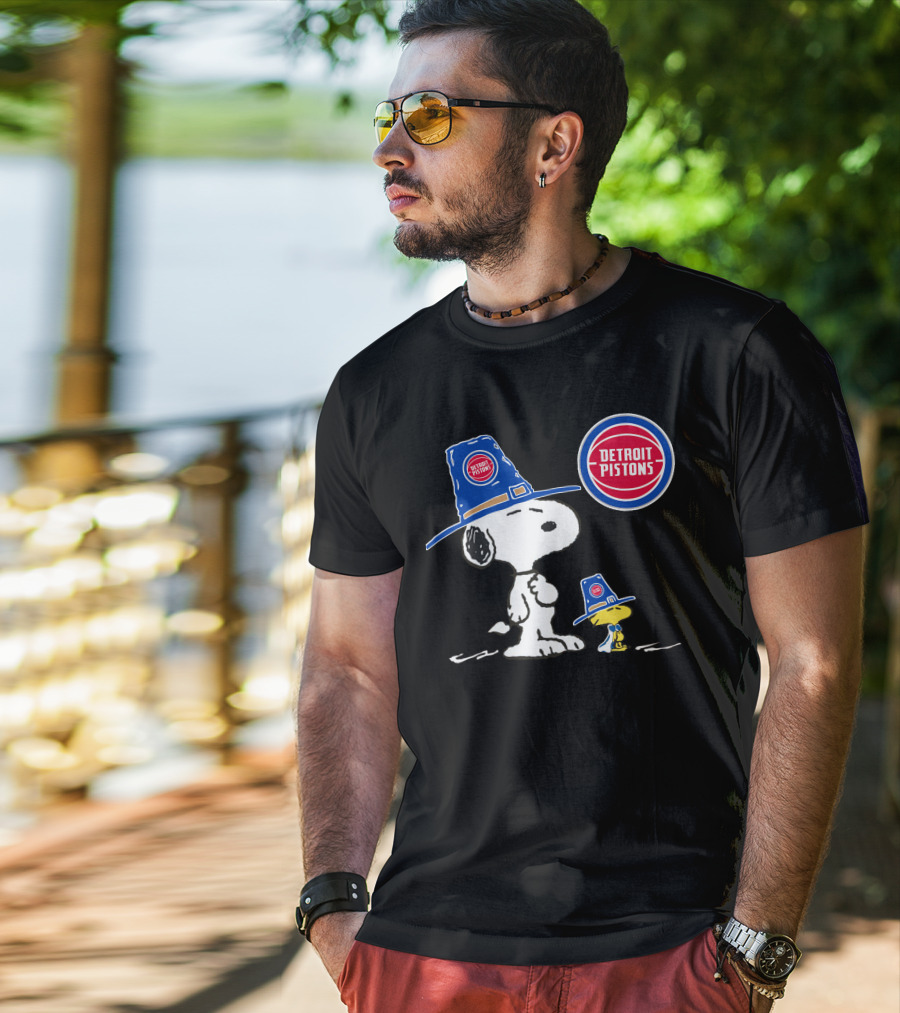 Detroit Pistons Snoopy And Woodstock With Basketball T-Shirt