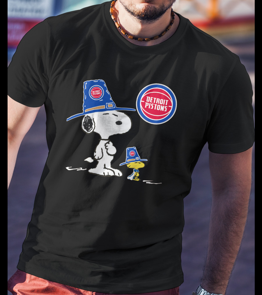 Detroit Pistons Snoopy And Woodstock With Basketball T-Shirt