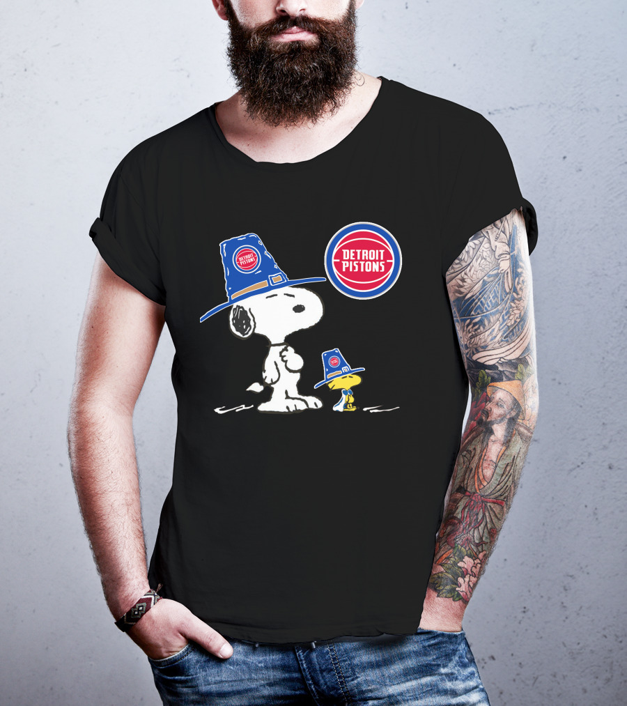 Detroit Pistons Snoopy And Woodstock With Basketball T-Shirt