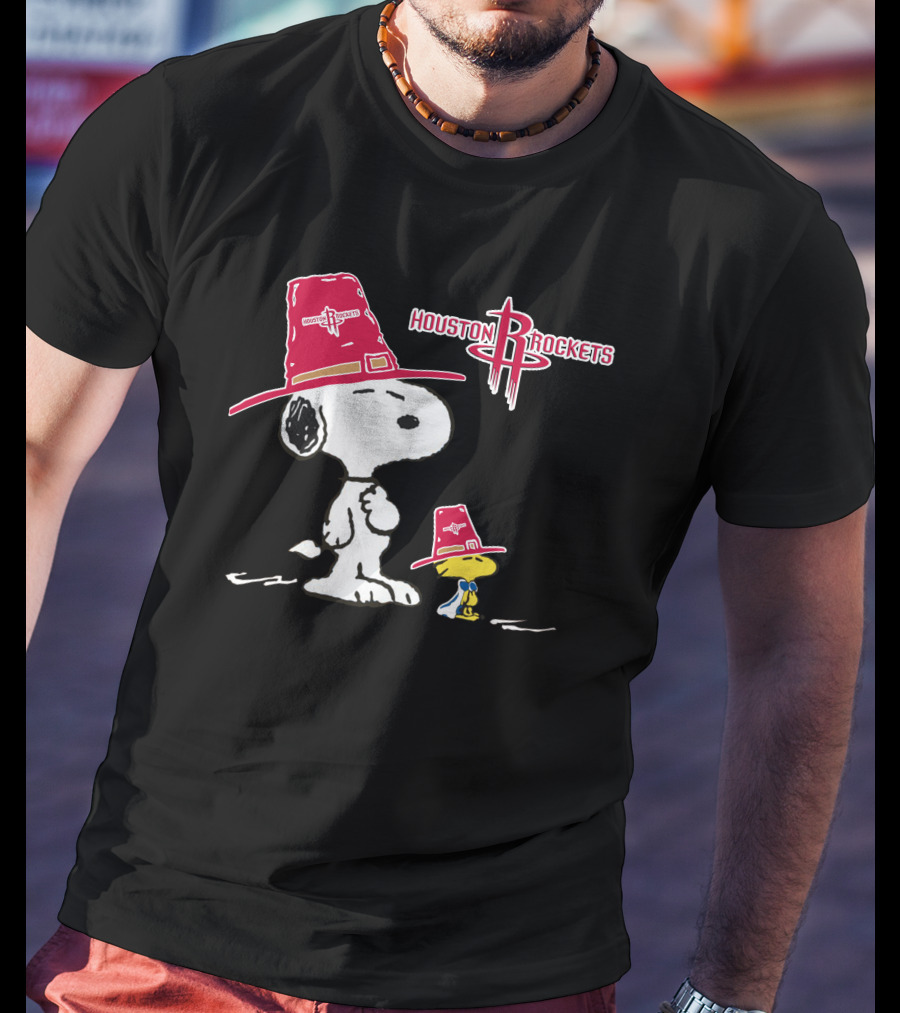 Houston Rockets Snoopy Woodstock Cowboy Hat T-Shirt