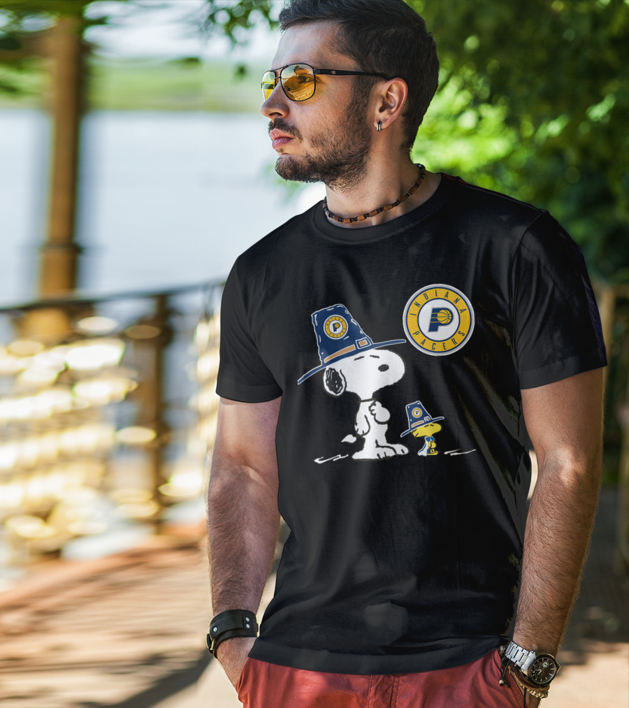 Indiana Pacers Snoopy And Woodstock In Team Hats T-Shirt