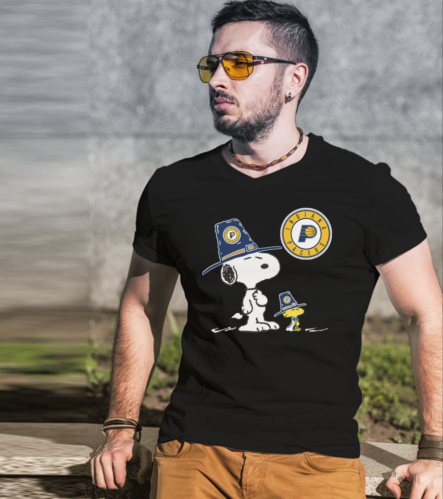 Indiana Pacers Snoopy And Woodstock In Team Hats T-Shirt