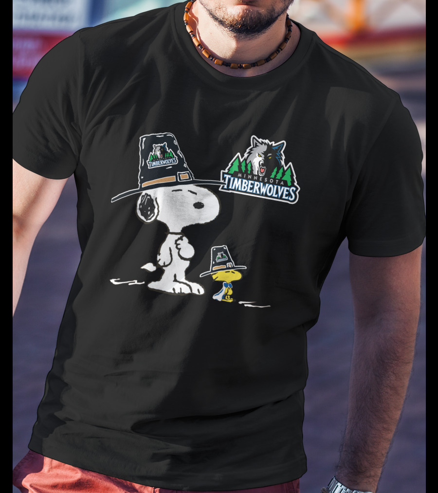 Minnesota Timberwolves Snoopy And Woodstock Pilgrim Hat T-Shirt