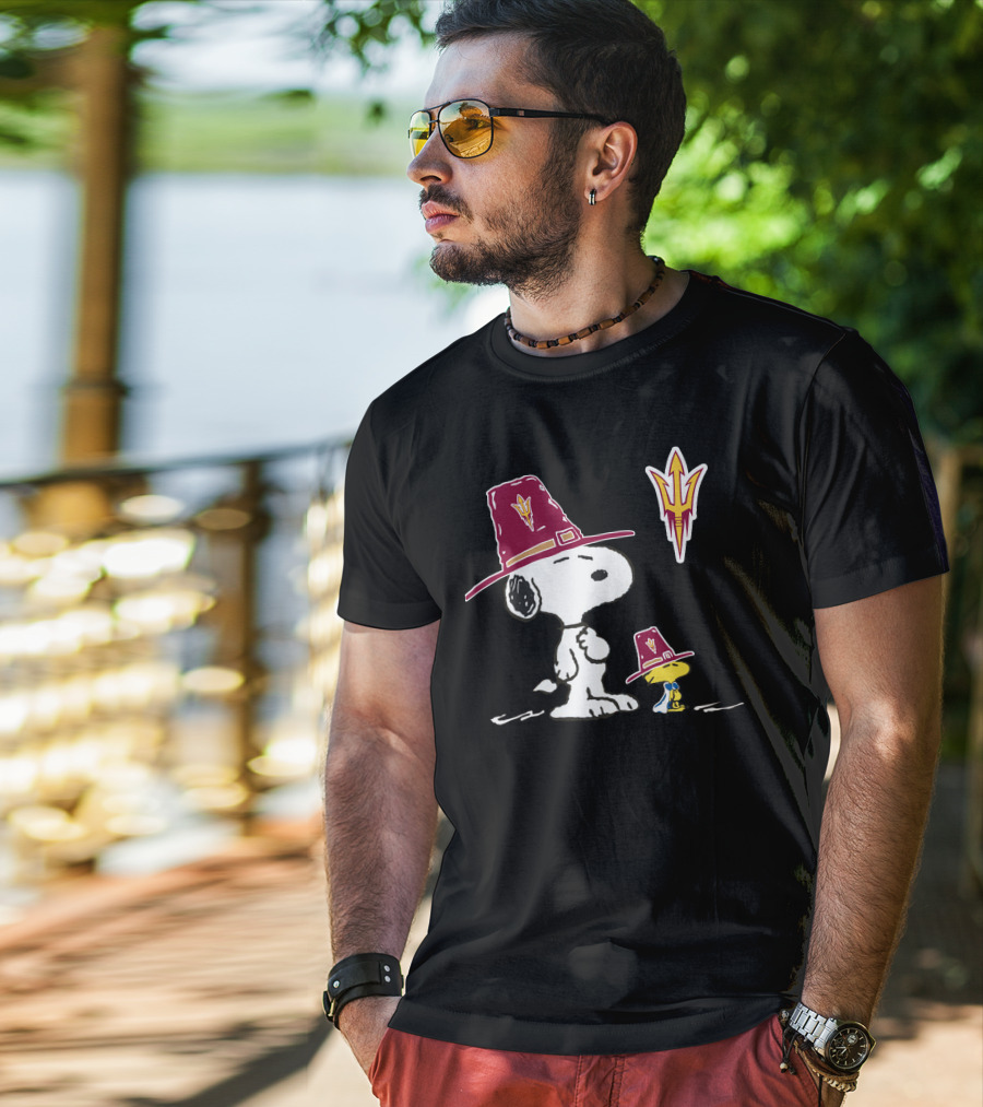 Arizona State Sun Devils Snoopy Woodstock Thanksgiving Pilgrim Hats T-Shirt