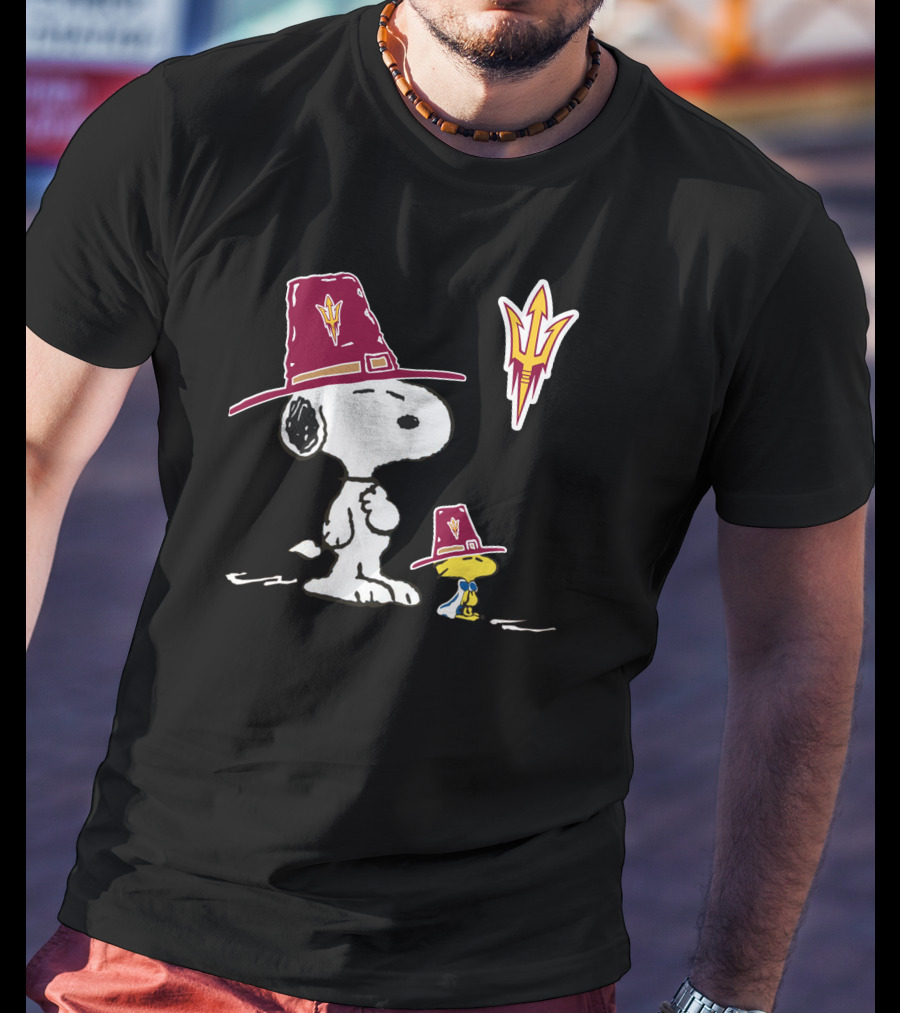 Arizona State Sun Devils Snoopy Woodstock Thanksgiving Pilgrim Hats T-Shirt