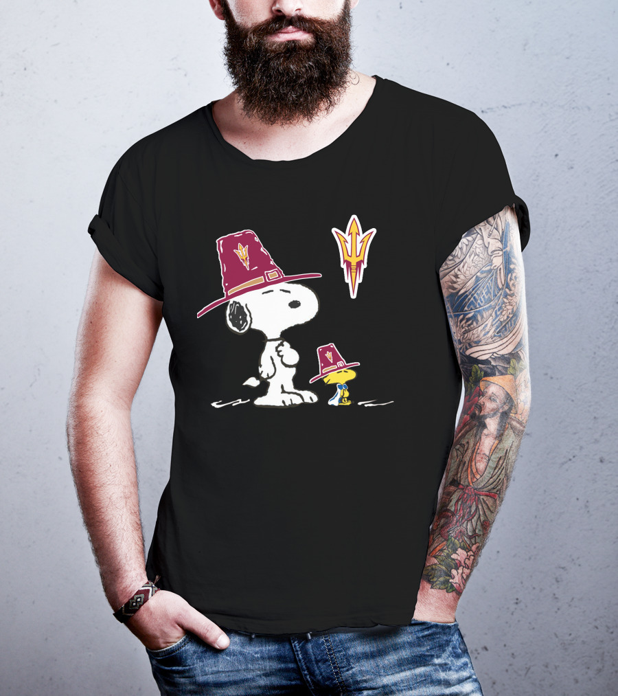 Arizona State Sun Devils Snoopy Woodstock Thanksgiving Pilgrim Hats T-Shirt