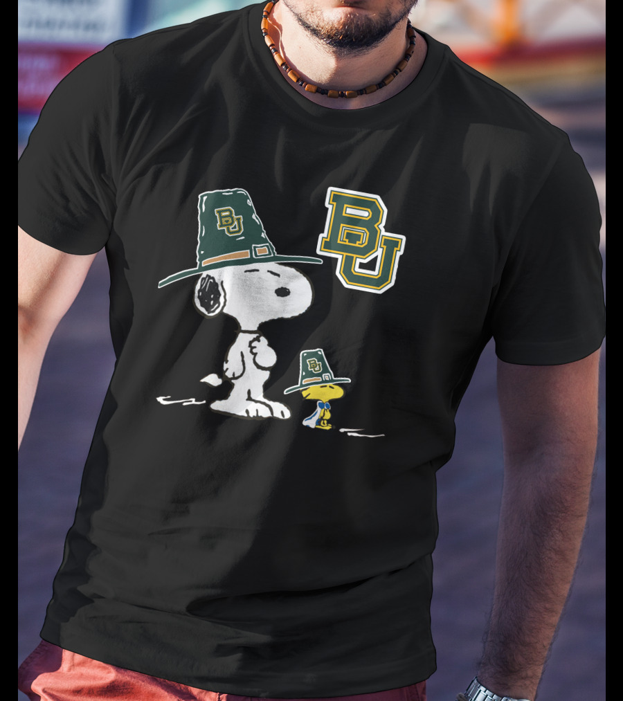 Baylor BU Snoopy And Woodstock In BU Green Hats T-Shirt