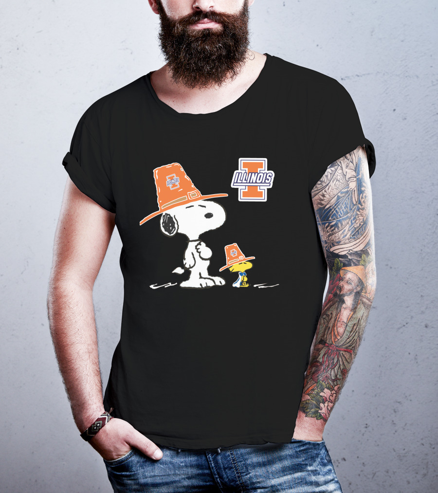 Illinois Fighting Illini Snoopy Woodstock Pilgrim Hats T-Shirt