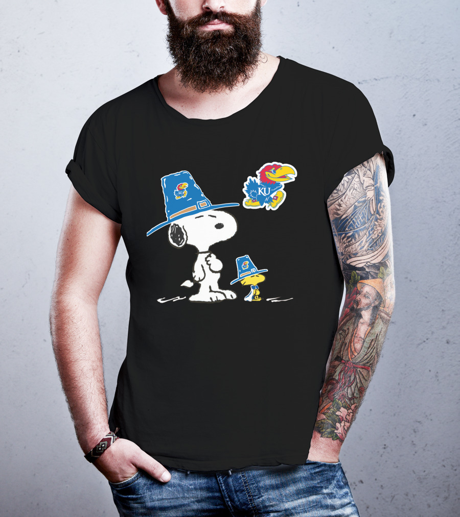 Kansas Jayhawks Snoopy Woodstock Pilgrim Hats KU Jayhawk T-Shirt