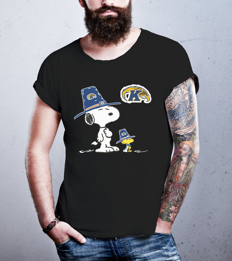 Kent State Golden Flashes Snoopy And Woodstock Pilgrim Hats T-Shirt