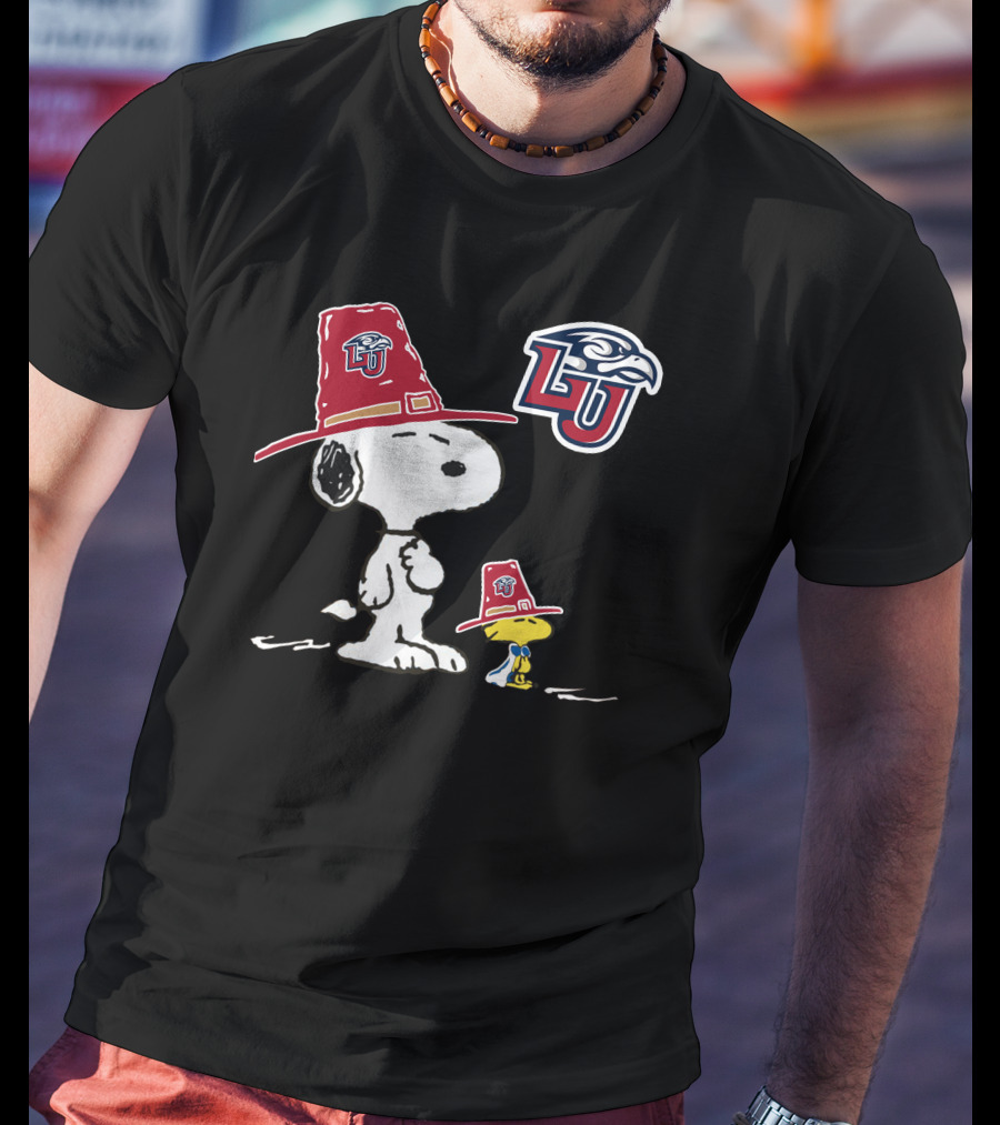 Liberty University Flames Snoopy Woodstock Pilgrim Hat T-Shirt
