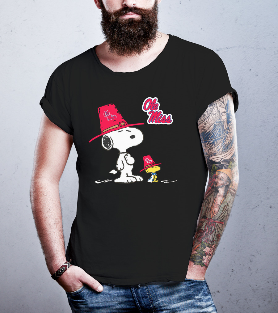 Ole Miss Snoopy And Woodstock In Rebel Hats T-Shirt