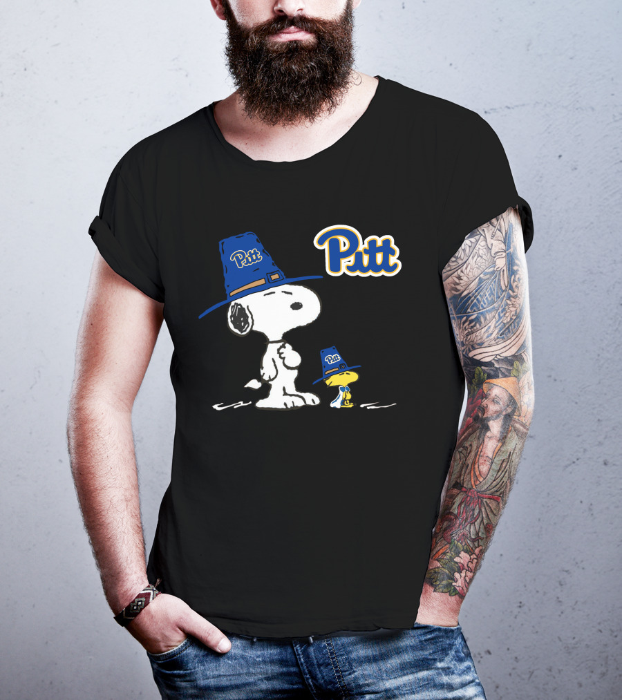 Pitt Panthers Snoopy And Woodstock In Pilgrim Hats T-Shirt