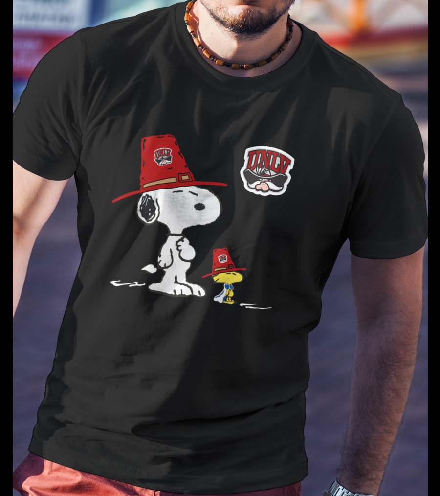 Snoopy Woodstock Unlv Rebels Logo Cowboy Hats Iconic Peanuts T-Shirt