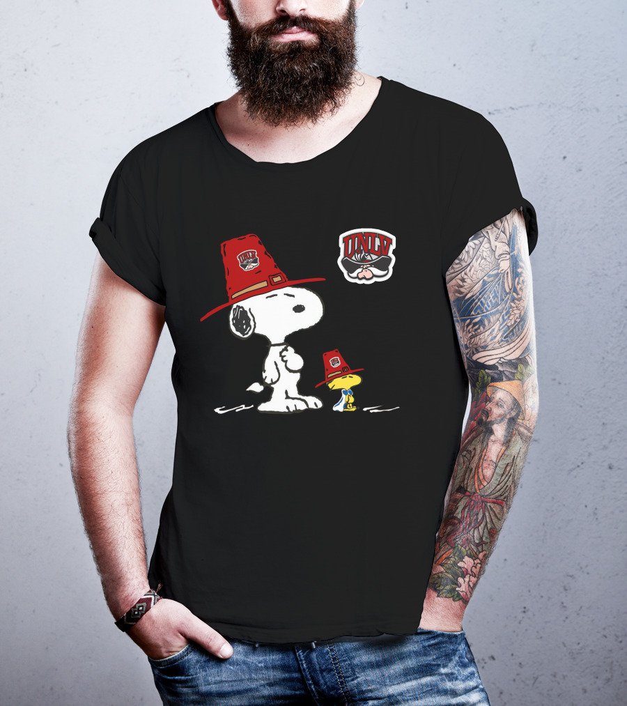 Snoopy Woodstock Unlv Rebels Logo Cowboy Hats Iconic Peanuts T-Shirt