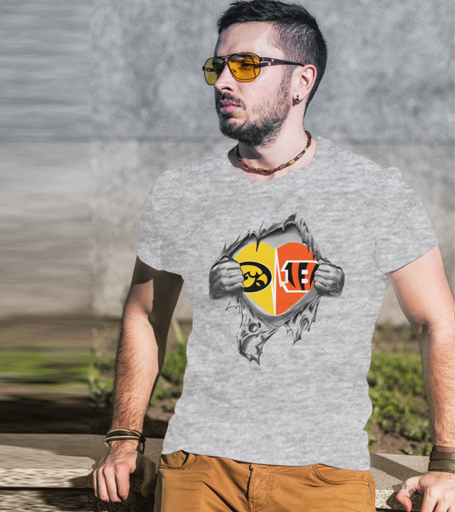 Iowa Hawkeyes Bengals Ripped Heart Logo Showdown T-Shirt