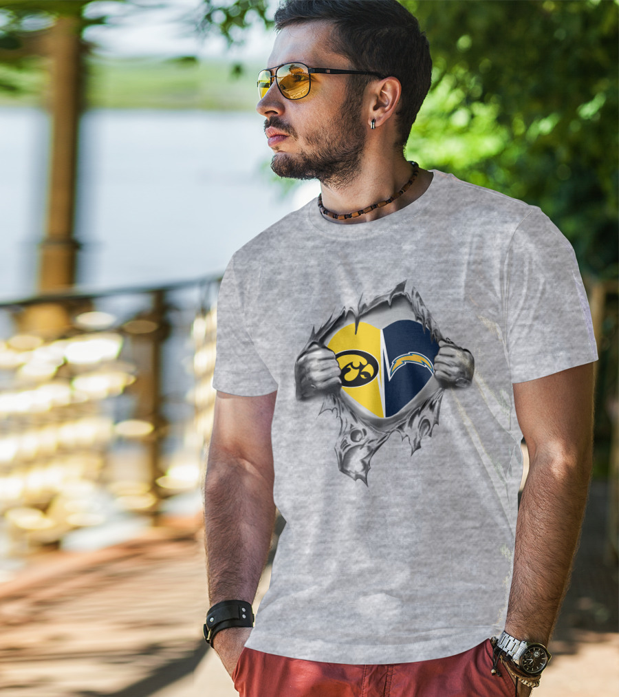 Iowa Hawkeyes Chargers Heart Logo Ripped Chest T-Shirt