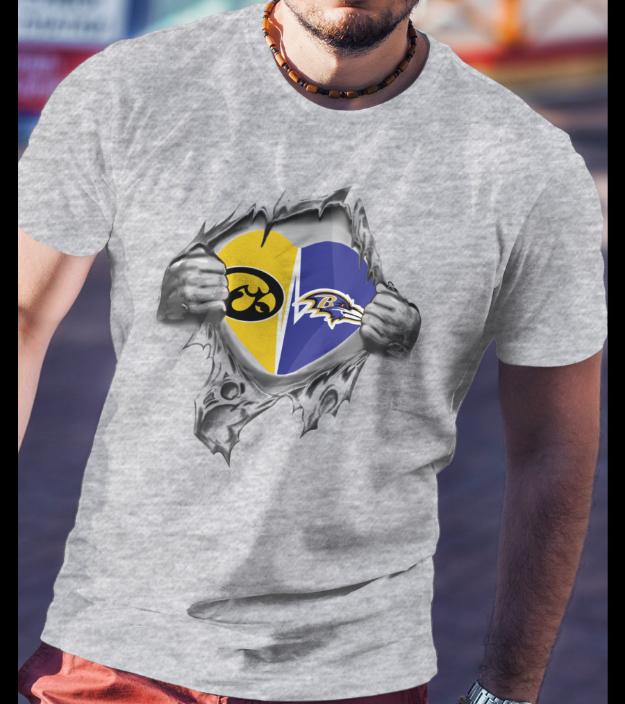 Iowa Hawkeyes Ravens Heart Logo Clash T-Shirt