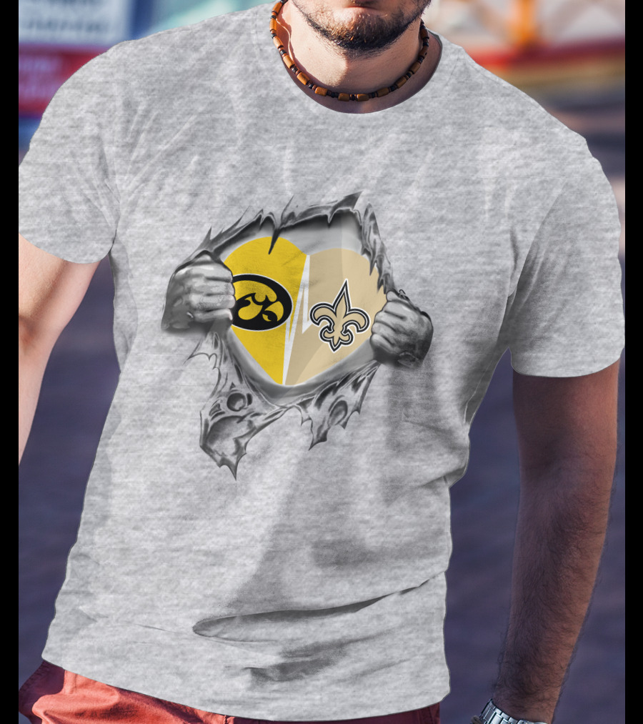 Iowa Hawkeyes New Orleans Saints Heart Logo Fan Pride T-Shirt