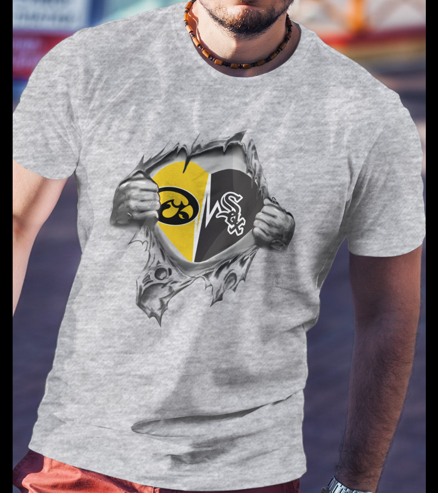 Iowa Hawkeyes Chicago White Sox Heart Split Fan Loyalty T-Shirt