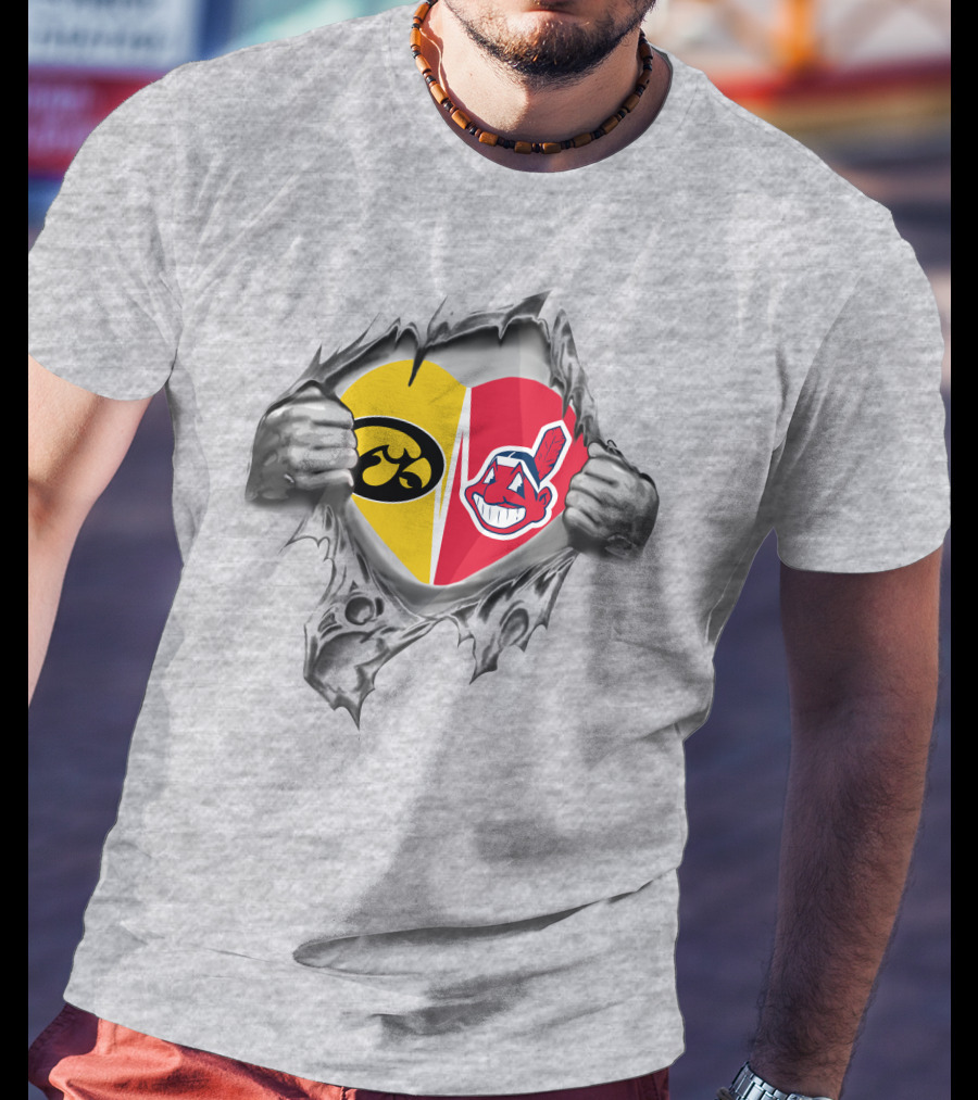 Iowa Hawkeyes Cleveland Indians Heart Logo Showdown T-Shirt