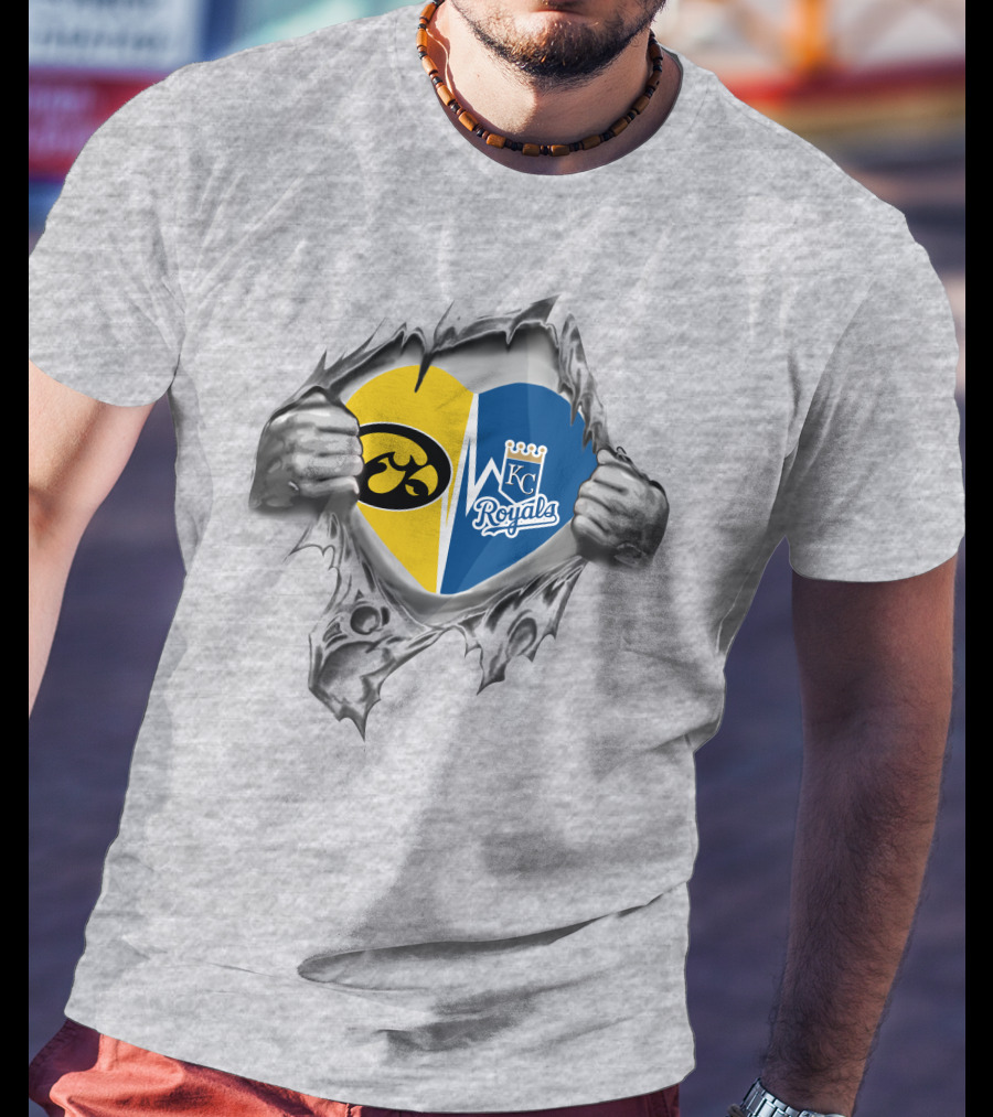 Iowa Hawkeyes Heart Kc Royals Fan Loyalty T-Shirt