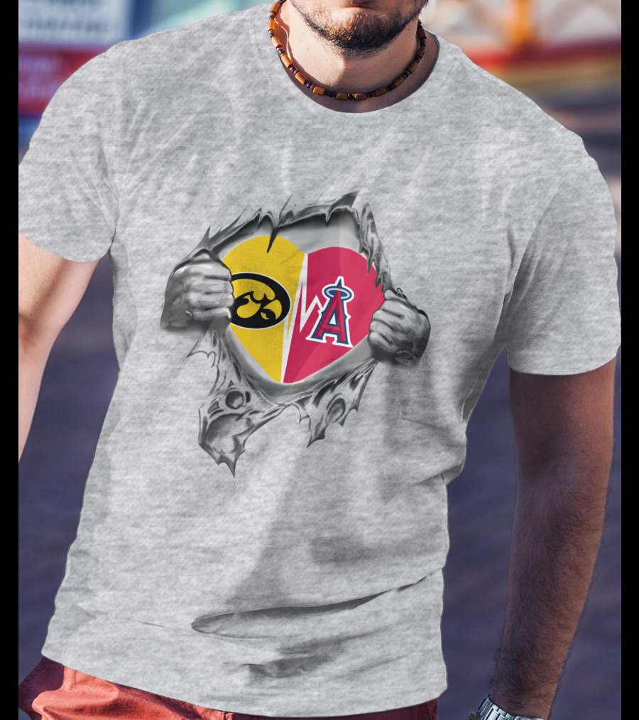 Iowa Hawkeyes Heart Torn Open Vs Los Angeles Angels Heartbeat T-Shirt