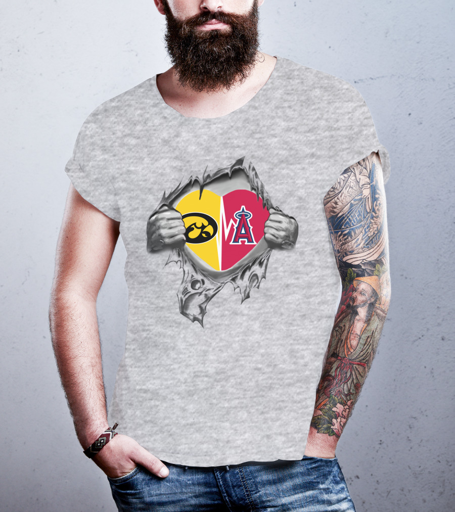 Iowa Hawkeyes Heart Torn Open Vs Los Angeles Angels Heartbeat T-Shirt