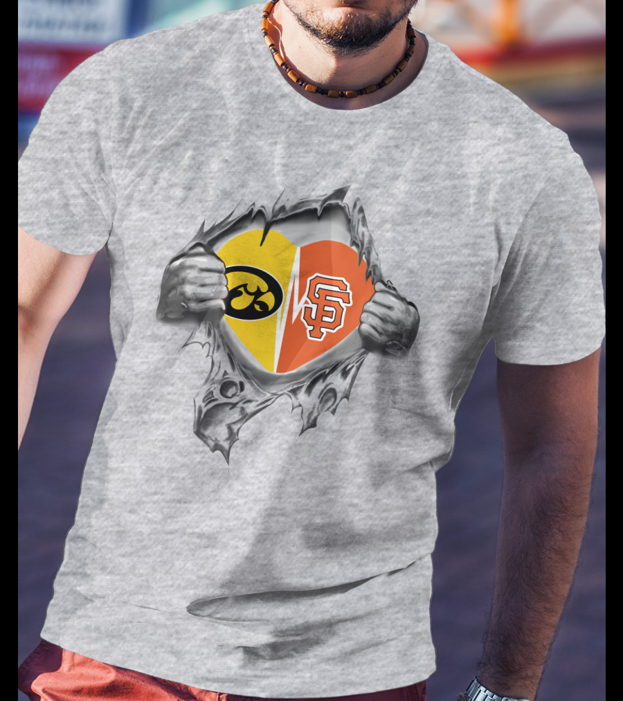 Iowa Hawkeyes Heartbeat Vs San Francisco Giants Loyalty T-Shirt
