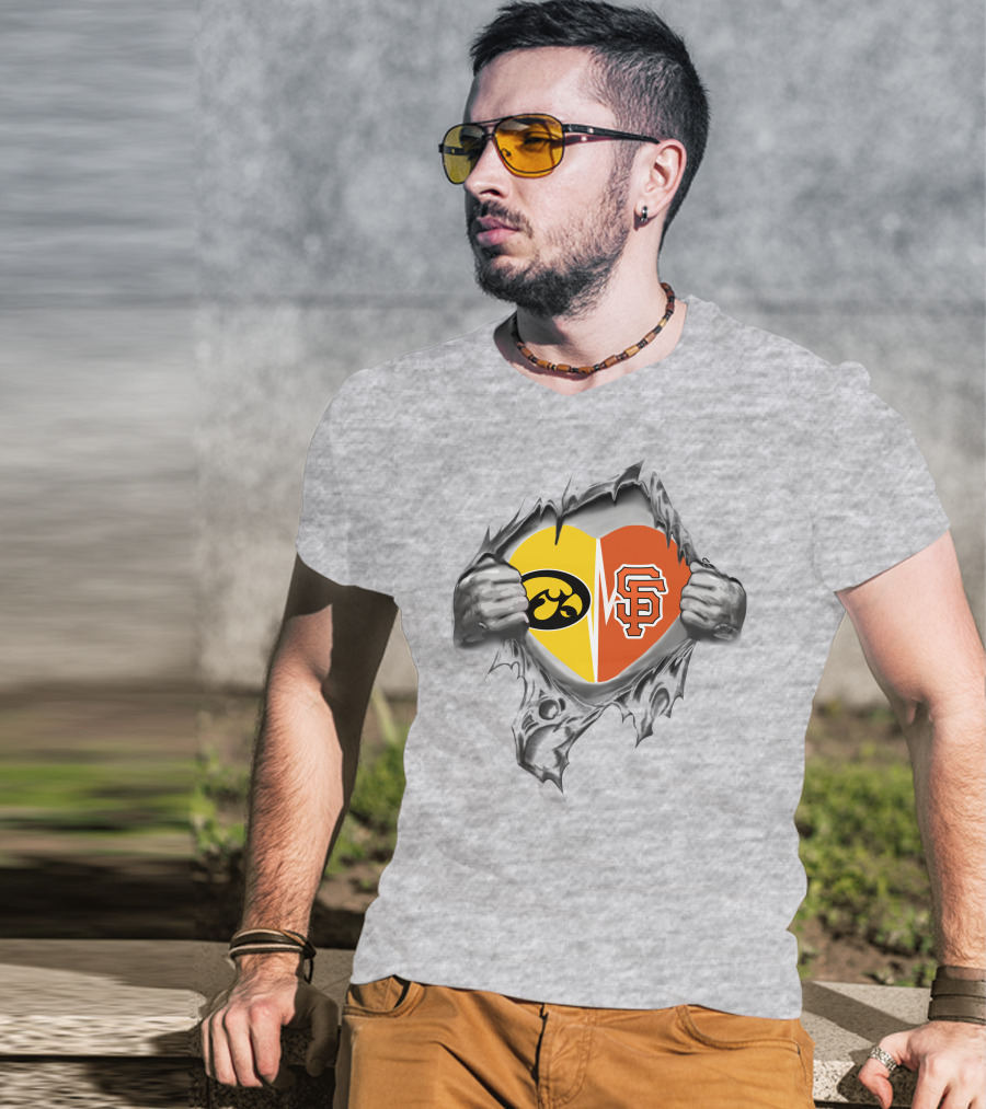Iowa Hawkeyes Heartbeat Vs San Francisco Giants Loyalty T-Shirt
