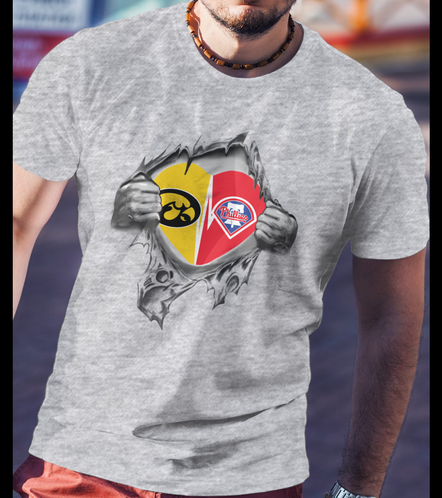 Iowa Hawkeyes Philadelphia Phillies Heart Logo Rip T-Shirt