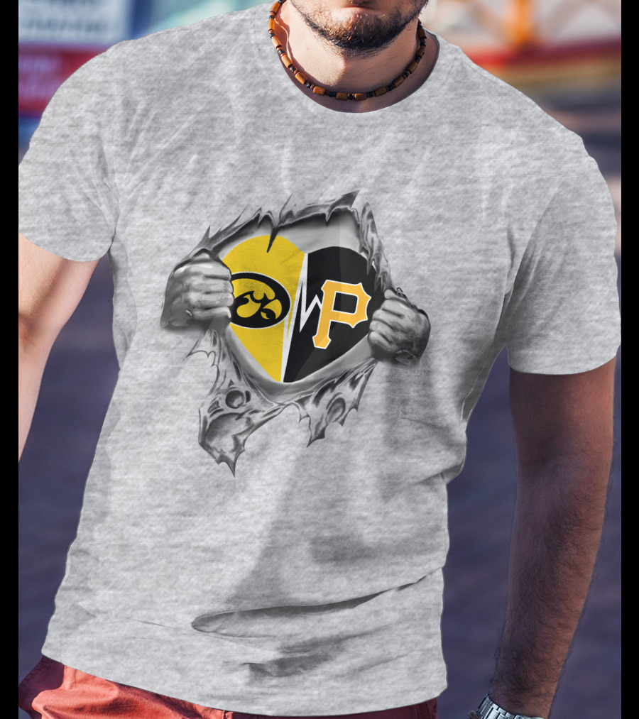Iowa Hawkeyes Vs Pittsburgh Pirates Heart Logo Rip T-Shirt