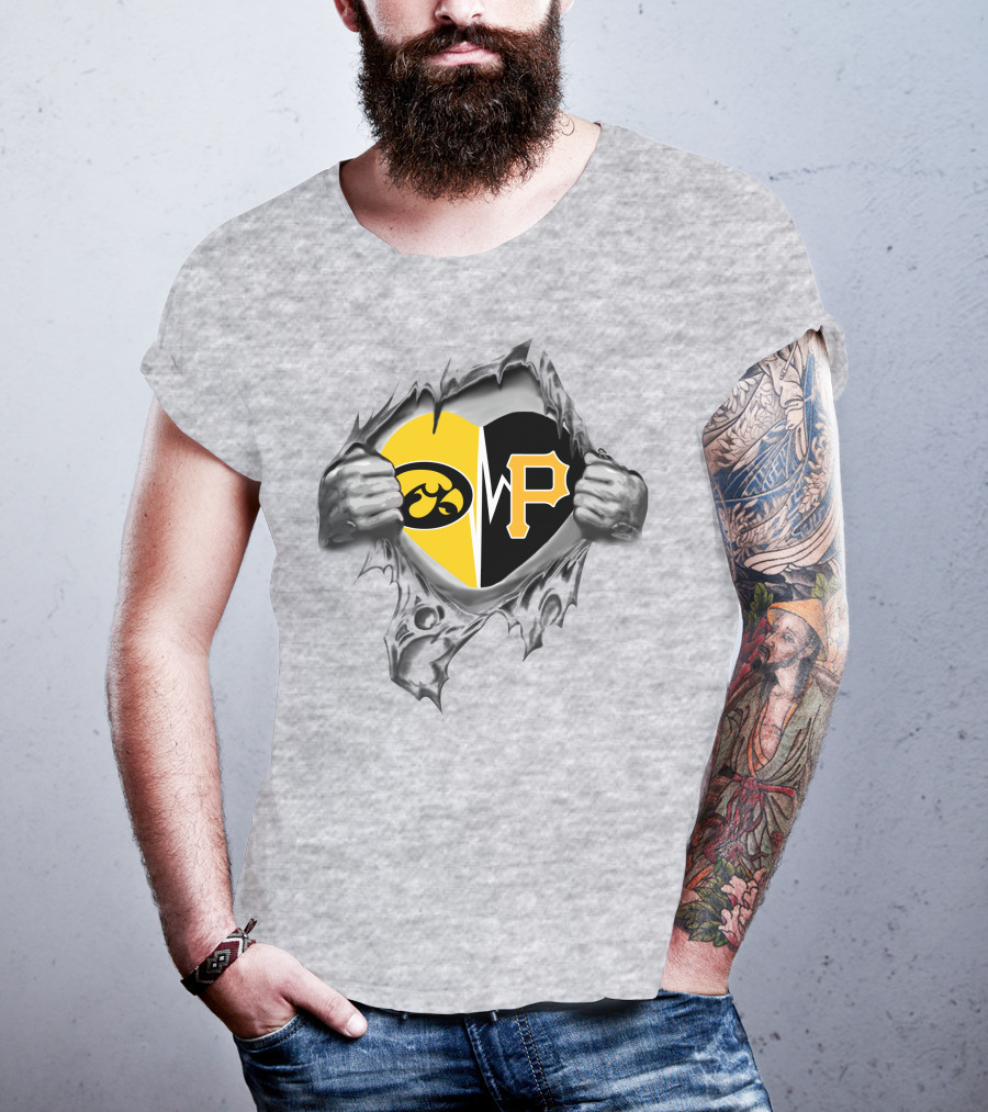 Iowa Hawkeyes Vs Pittsburgh Pirates Heart Logo Rip T-Shirt