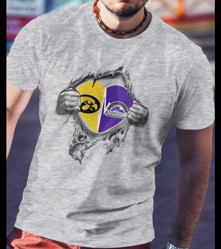 Iowa Hawkeyes Colorado Rockies Heart Logo Fusion T-Shirt