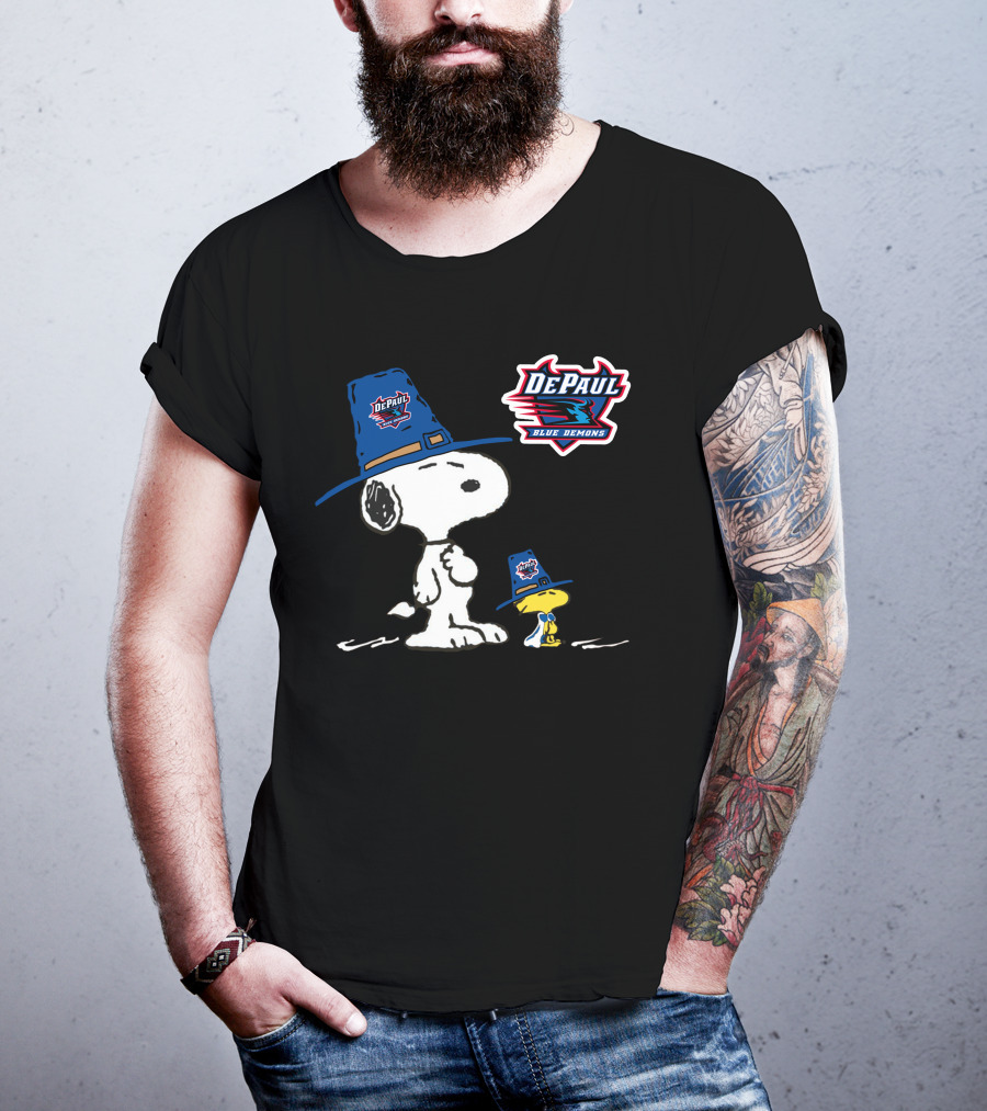 DePaul Blue Demons Snoopy Woodstock Hat T-Shirt