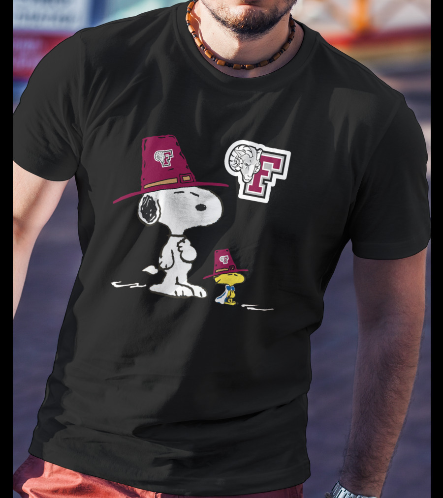 Fordham Snoopy Woodstock Maroon Hats Ram T-Shirt