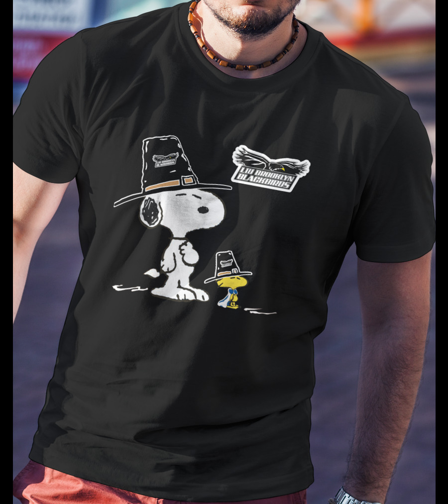 LIU Brooklyn Blackbirds Snoopy And Woodstock Pilgrim Hats T-Shirt