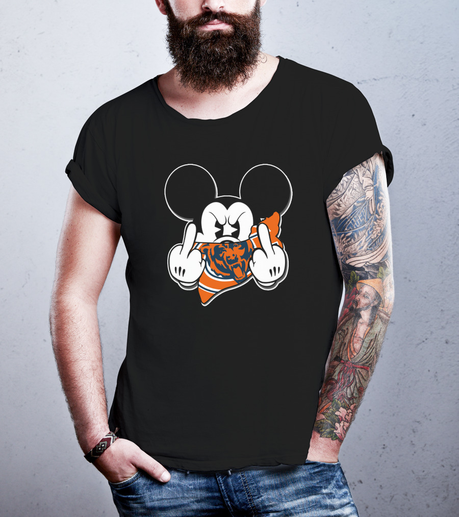 Mickey Mouse Chicago Bears Middle Finger Gesture T-Shirt