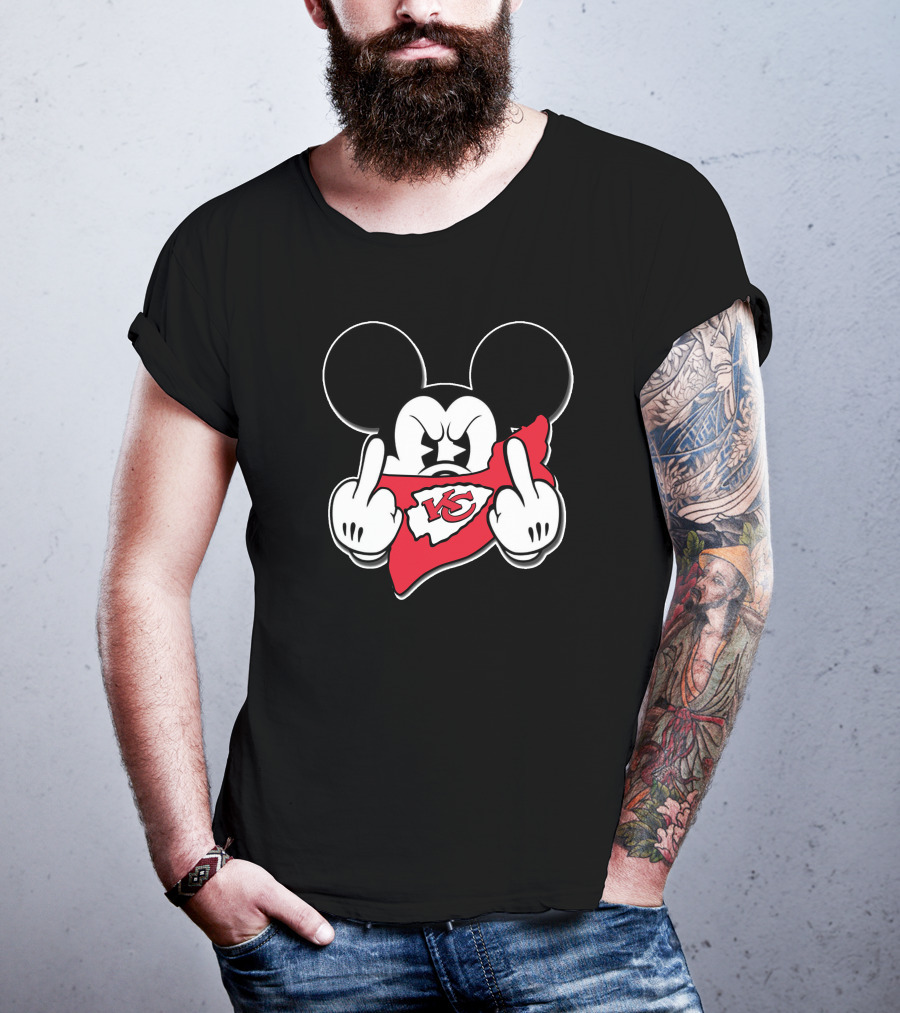Mickey Mouse Chiefs Kc Red Bandana Gesture T-Shirt