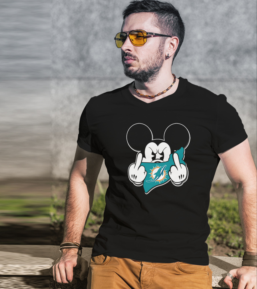 Mickey Mouse Miami Dolphins Logo Gesture T-Shirt