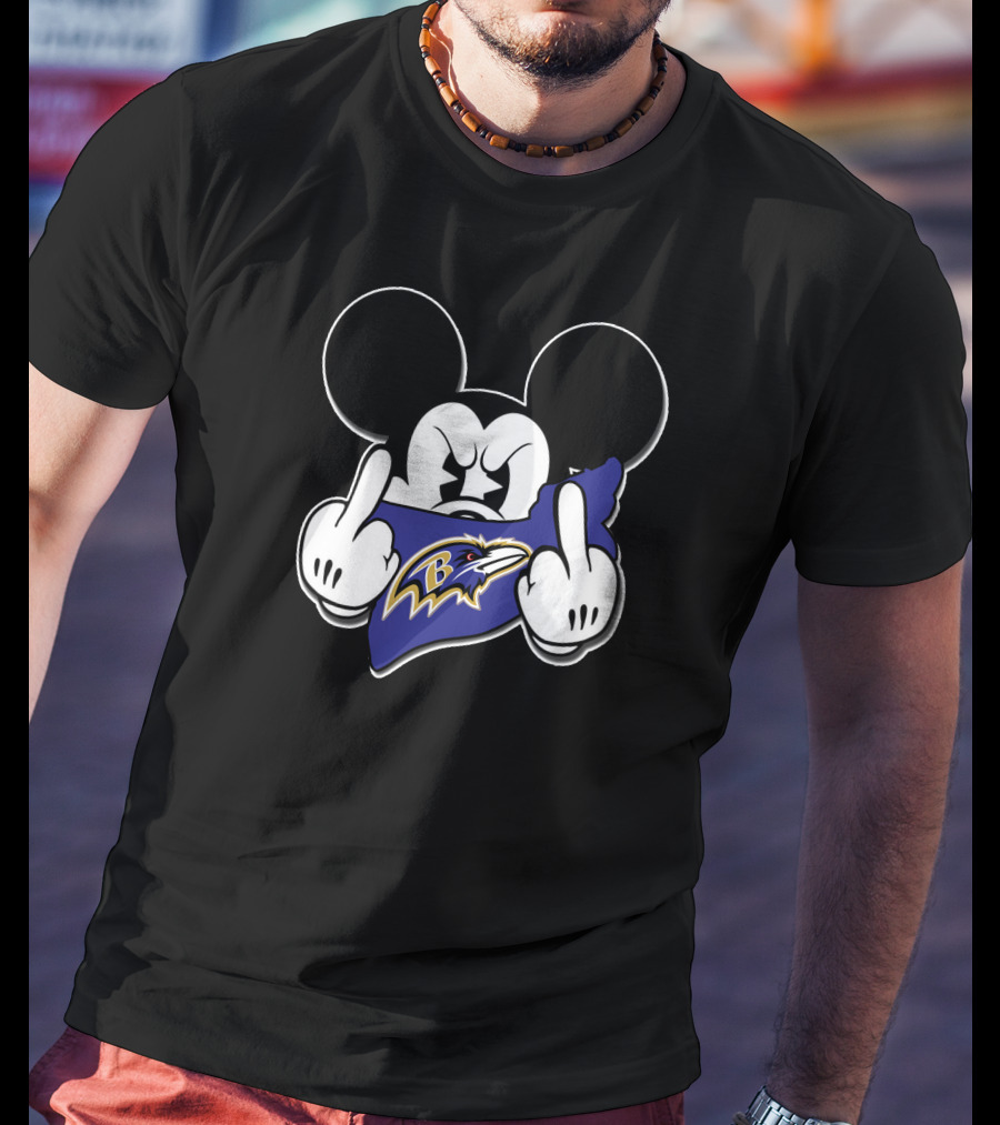 Mickey Mouse Baltimore Ravens Middle Fingers T-Shirt