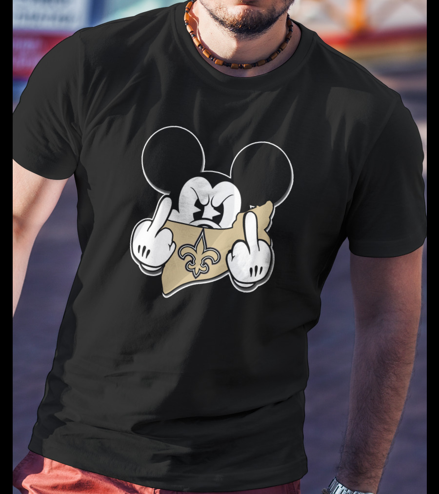 Mickey Mouse New Orleans Saints Fleur-De-Lis Gesture T-Shirt